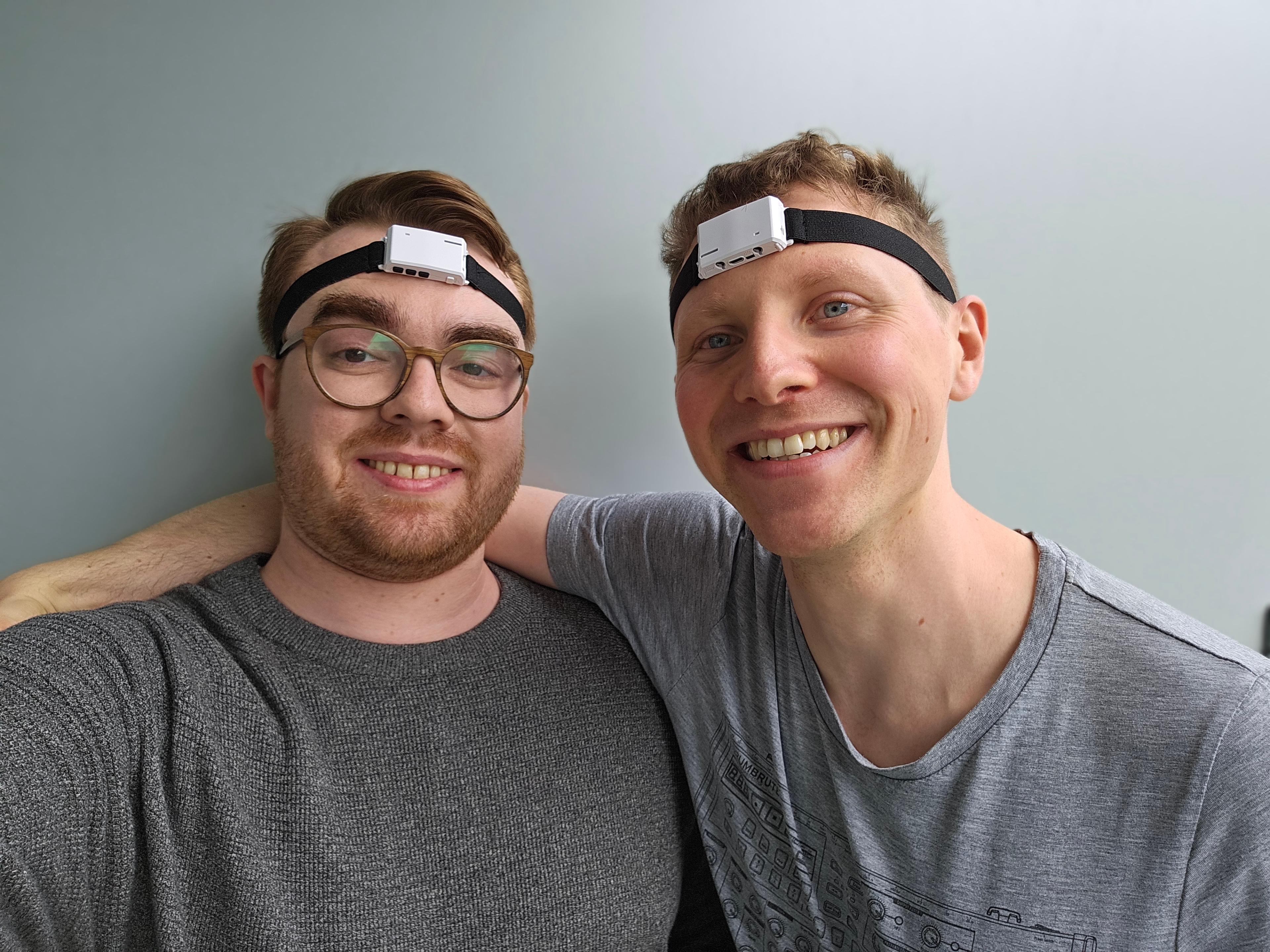 Our two lead researchers, wearing the headbands used for sleep measurement